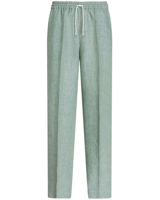 Etro Green Straight-leg Linen Trousers for men