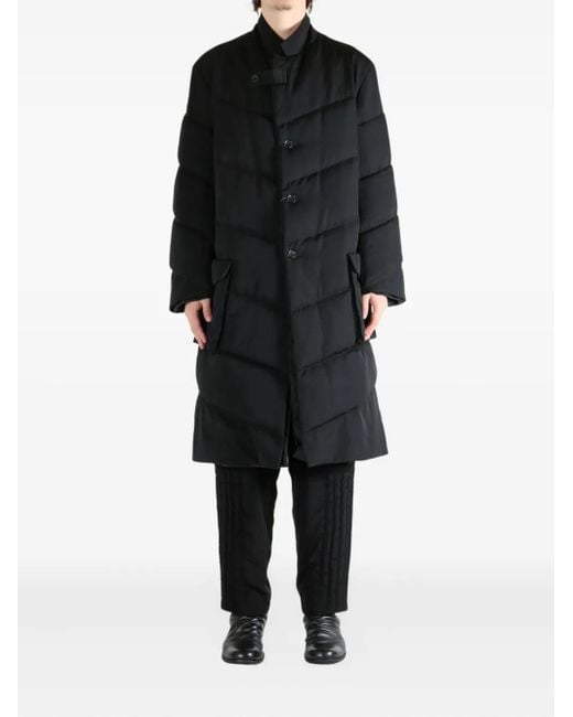 Yohji Yamamoto Black Quilted Diagonal-seam Coat for men