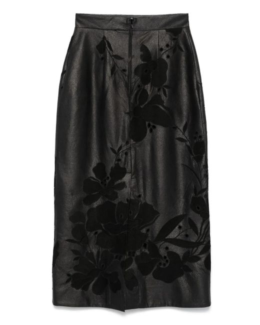Elie Saab Black Embroidered Faux-Leather Maxi Skirt