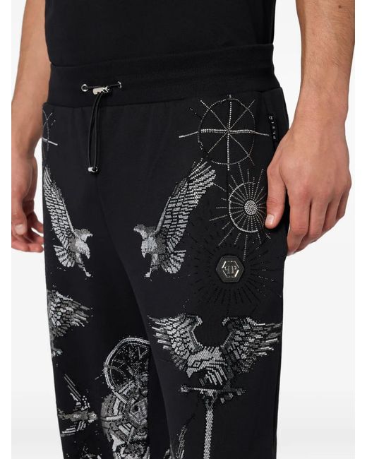 Philipp Plein Black Eagle-Motif Drawstring Track Pants for men