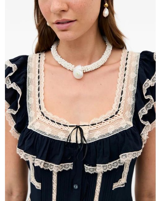 Rixo Blue Kendara Ruffled Lace-Trim Midi Dress