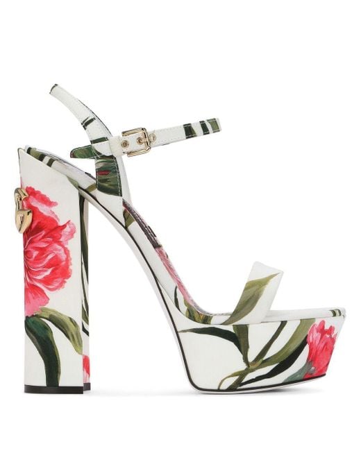 Dolce & Gabbana Plateau-Sandalen mit Blumen-Print in Weiß | Lyst DE