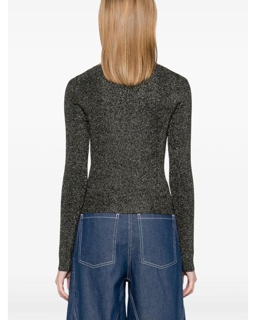 Ganni Gray Ribbed Blouse