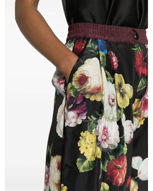 Dolce & Gabbana Black Weite Hose mit Blumenmuster