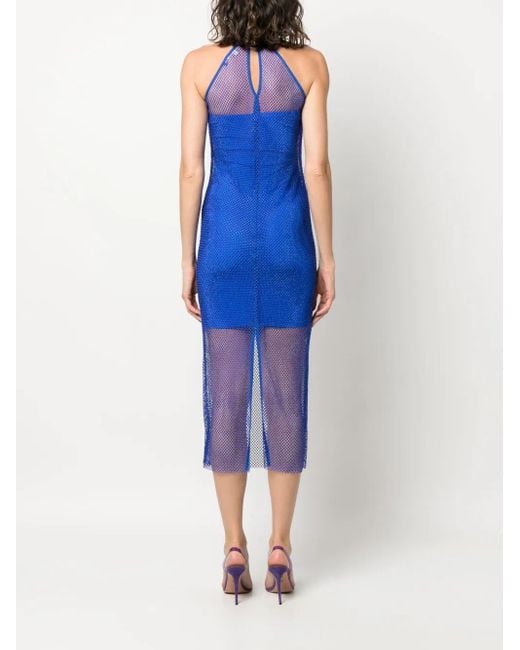 Patrizia Pepe ラインストーントリム メッシュドレス Blue