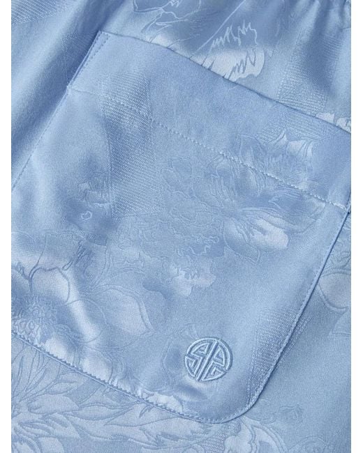 Shanghai Tang Blue Floral-Jacquard Flared Trousers