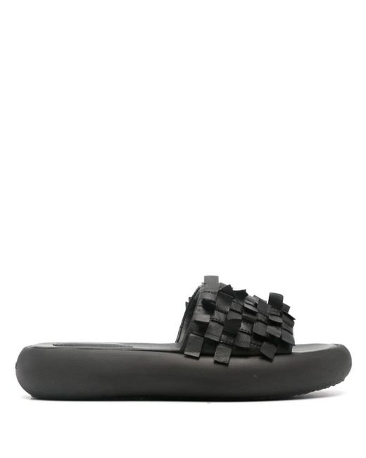 Vic Matié Black Interwoven Leather Slides
