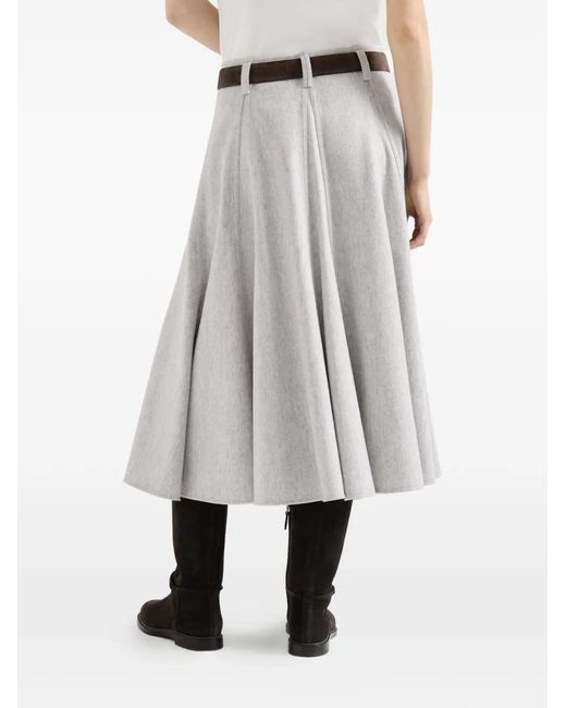 Brunello Cucinelli White Wool-Flannel Flared Skirt With Monili