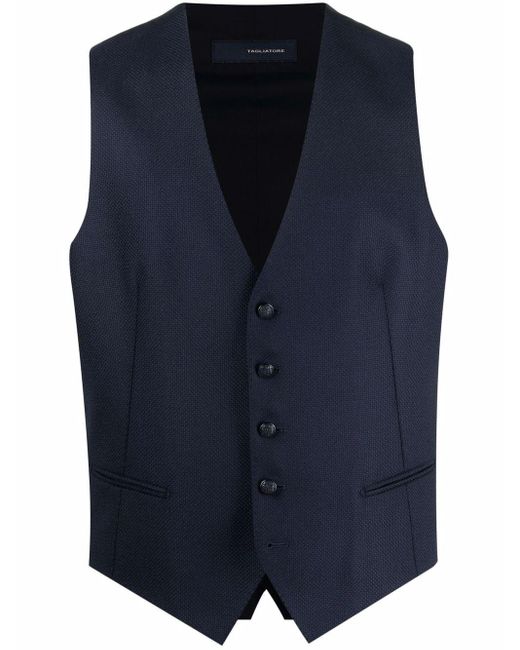 Tagliatore Blue Navy Wool Waistcoat for men