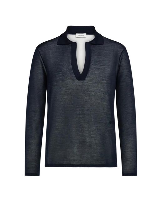 Ferragamo Blue Long Sleeve Knitted Silk Polo Shirt for men