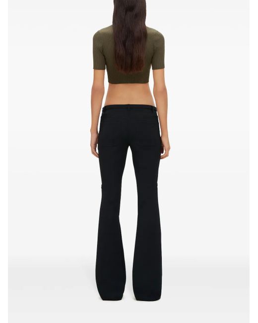 Courreges Green Ribbed Knit V-Neck Top