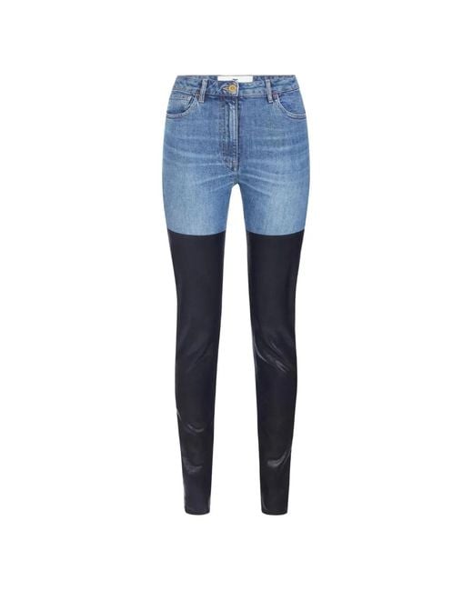 Elisabetta Franchi Blue Cigarette Jeans With Double Texture