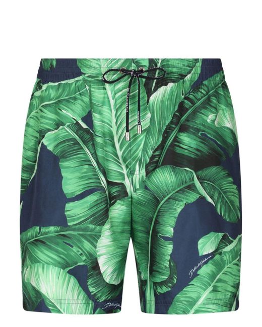Dolce & Gabbana Green Banana Leaf-print Swim Shorts for men