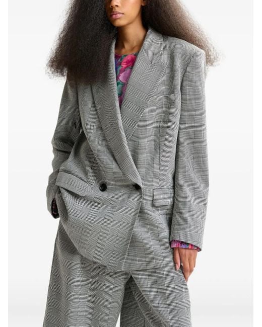 Essentiel Antwerp Blazer Met Pied-De-Poule Print En Dubbele Rij Knopen in het Gray