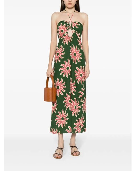 Cala De La Cruz Green Roge Graphic-Print Midi Dress