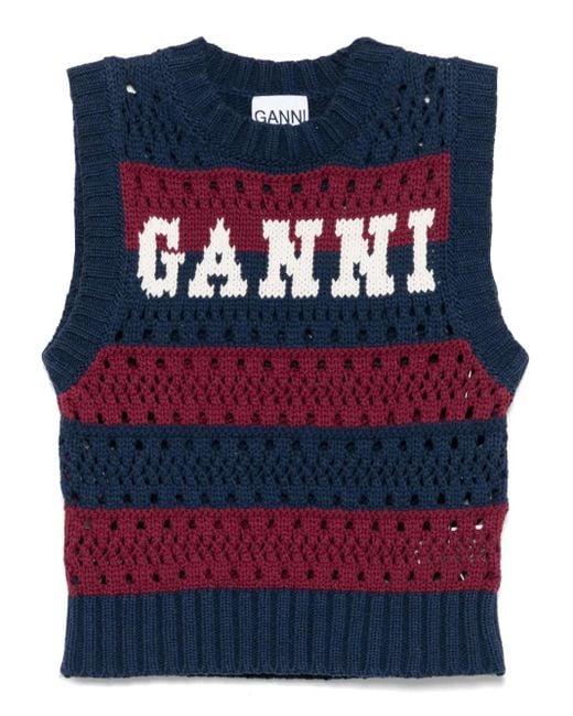 Ganni Blue Top Aus Recyceltem Baumwollgemisch