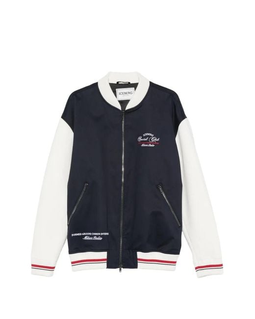 Iceberg Blue Logo-Embroidered Bomber Jacket for men