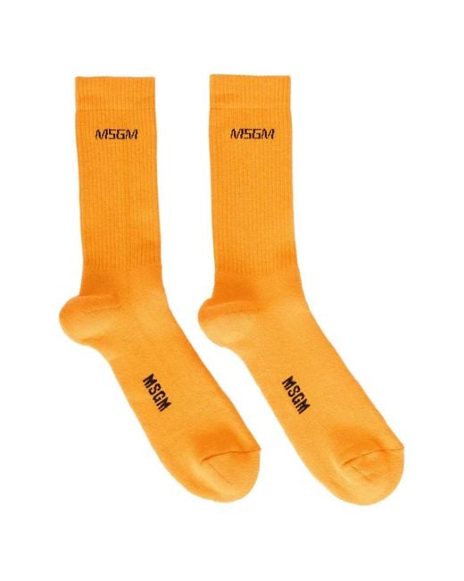 MSGM Orange Ribbed Socks for men
