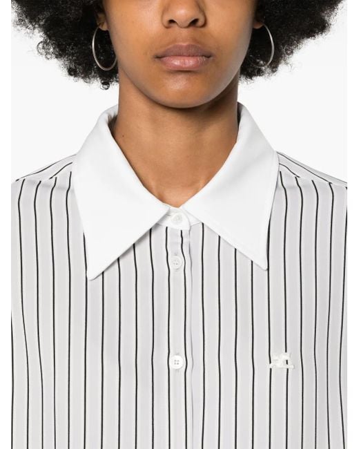 Courreges White Gestreiftes Hemd Mit Logo-Patch