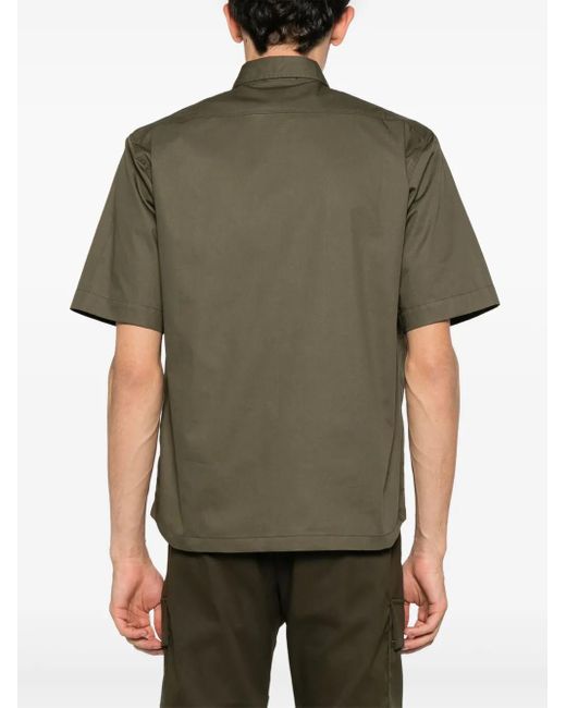 C P Company Green Logo-Patch Cotton Shirt for men