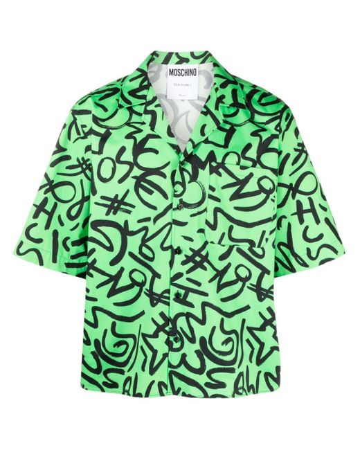 Moschino Green Monogram-print Cotton Shirt for men