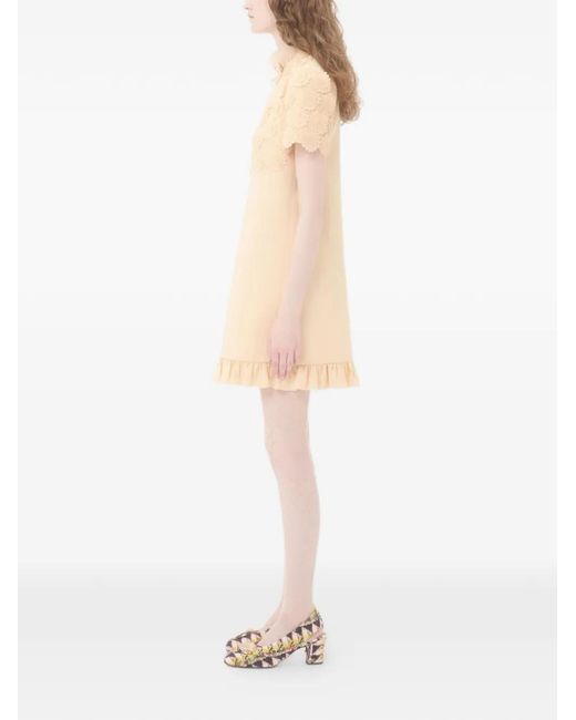 Valentino Garavani Natural Lace-Embellished Ruffled Mini Dress