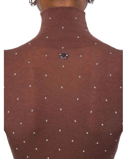 Rabanne Brown Embellished-Details Turtleneck Top