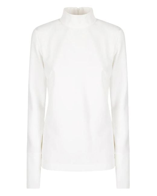 Thelatest White High-Neck Long-Sleeved Blouse