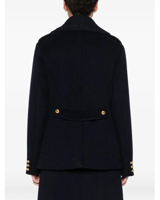 P.A.R.O.S.H. Blue Pure Wool Blazer With Button Accents And Ribbed Knit Collar