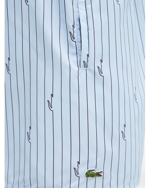 Lacoste Blue Striped Logo-Patch Swim Shorts for men