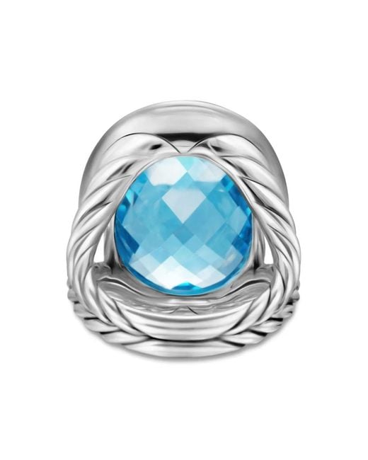 David Yurman Albion Oval トパーズ&ダイヤモンド リング 21mm スターリングシルバー Blue