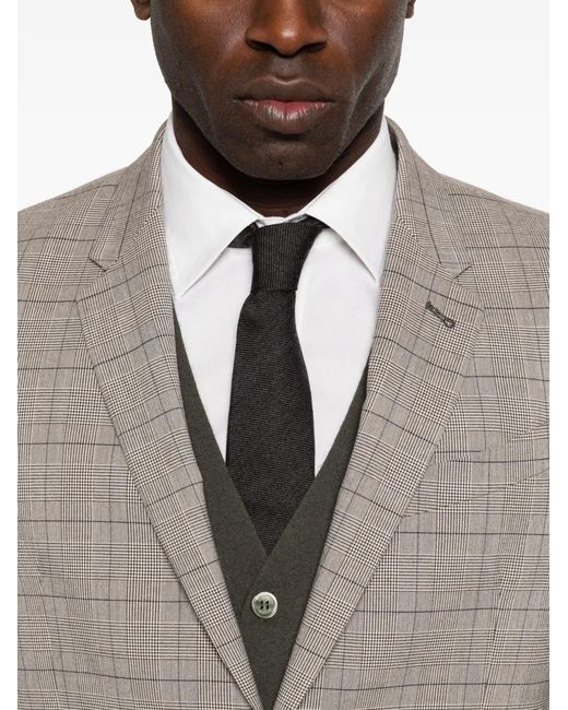 Reveres 1949 Gray Checked Single-Breasted Blazer for men