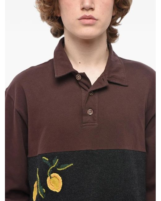Off-White c/o Virgil Abloh Brown Embroidered Long-Sleeve Polo Shirt for men