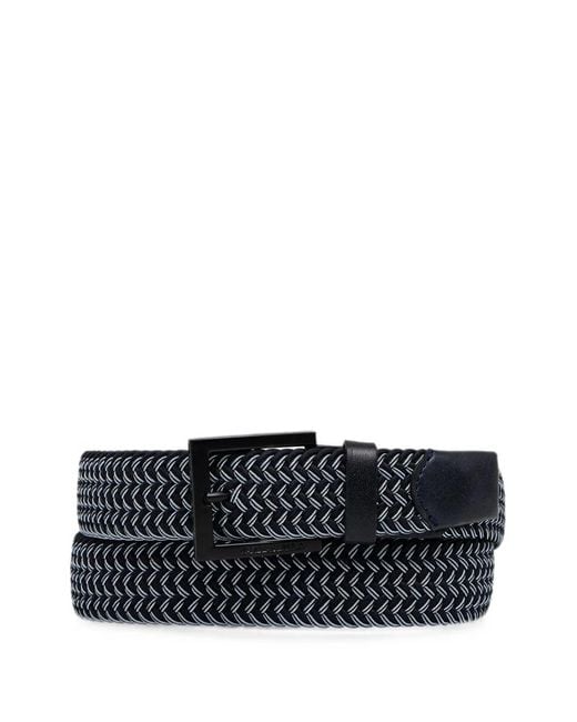 Karl Lagerfeld Black Woven Leather-Trim Belt for men