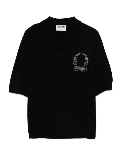 Moschino Black Embroidered-Logo Polo Shirt