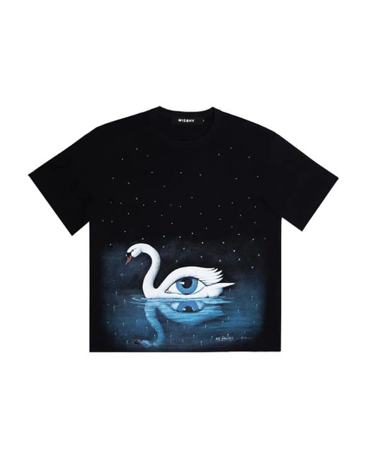 M I S B H V Black Olbinski Edition Embellished Swan T-Shirt