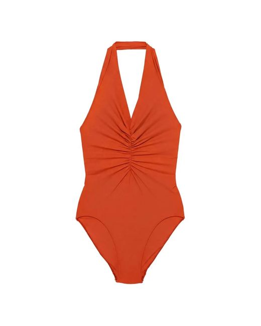 Rick Owens Orange Radiance Bather Ruched Swimsuit