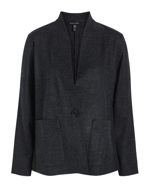 Eileen Fisher Black Pocketed Single-Breasted Jacket