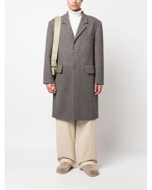 Rier Gray Single-Breasted Wool Coat for men