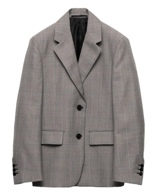 Prada Gray Checked Notched-Lapel Blazer