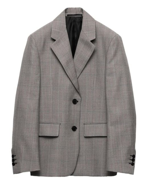 Prada Gray Checked Notched-Lapel Blazer