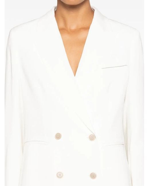 Peserico White Blazer Croisé À Revers Pointus