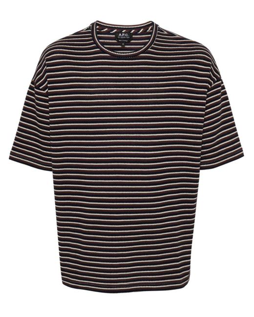 A.P.C. Black Bahia Striped Cotton T-shirt for men