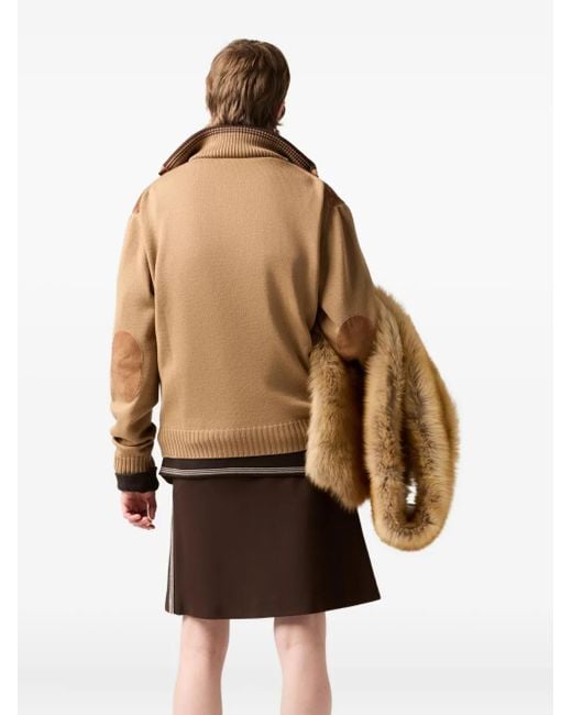 Miu Miu Brown Gerippter Minirock mit Logo-Detail