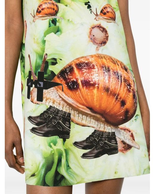 The Artistylist Green Snail-Print Sleeveless Mini Dress