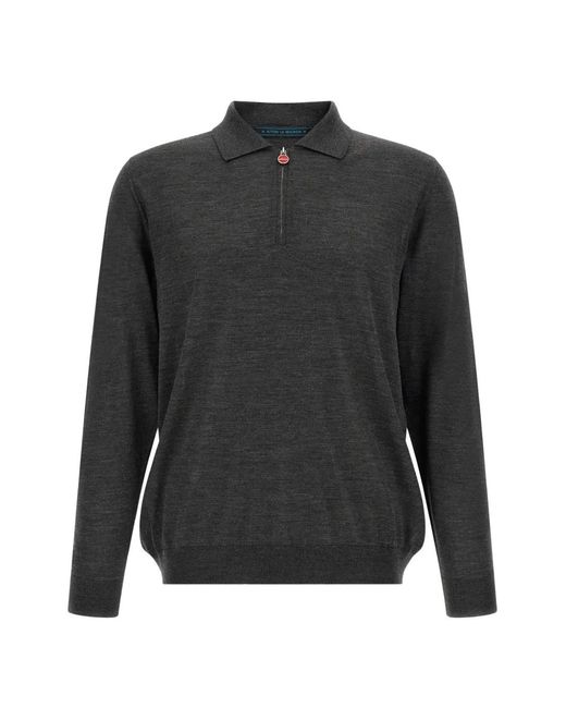 Kiton Gray Half-Zip Wool Polo Shirt for men