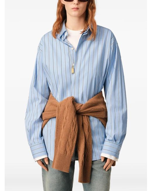 AMI Blue Large Striped Cotton Shirt With Removable Collar