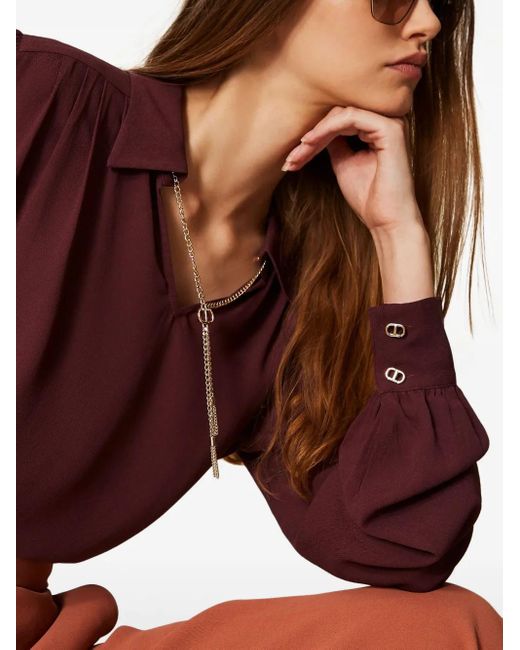 Twinset Purple Chain-Embellished Gathered Blouse
