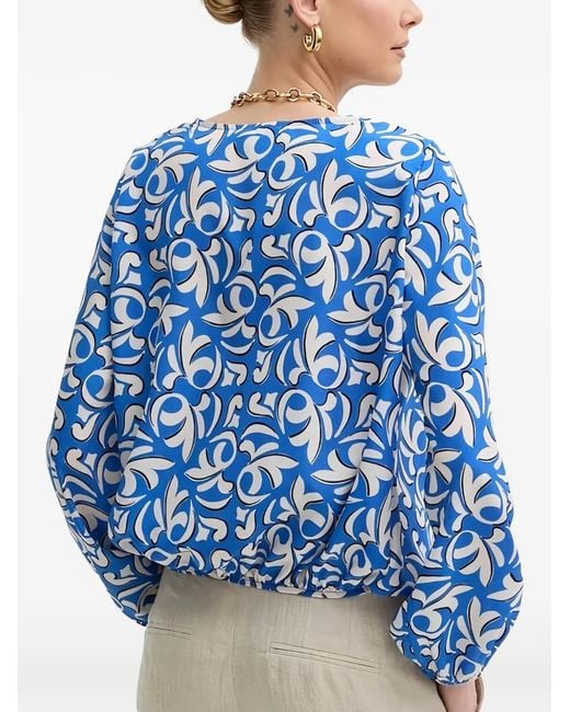 Morgan Blue V-Neck Printed Top