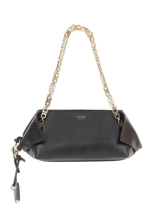 Ferragamo Black Folded Chain-Link Shoulder Bag